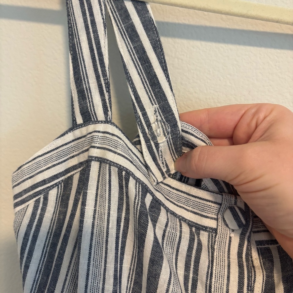 Striped Button-Down Shift Dress Navy and White Size Large 100% Cotton - Picture 6 of 9